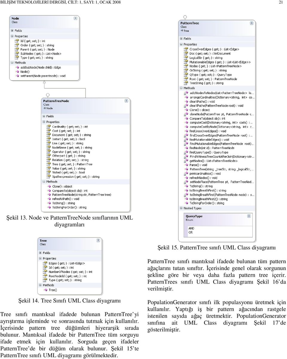 İçerisinde genel olarak sorgunun şekline göre bir veya daha fazla pattern tree içerir. PatternTrees sınıfı UML Class diyagramı Şekil 16 da verilmiştir. Şekil 14.
