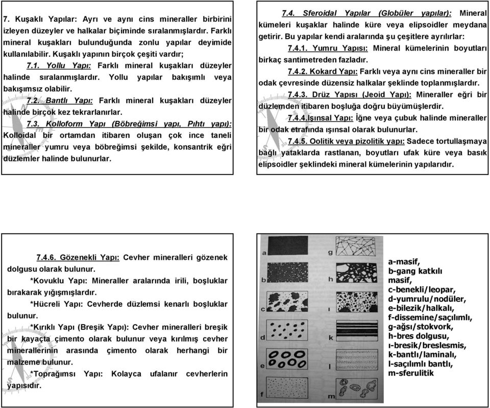 Bantlı Yapı: Farklı mineral kuşakları düzeyler halinde birçok kez tekrarlanırlar. 7.3.