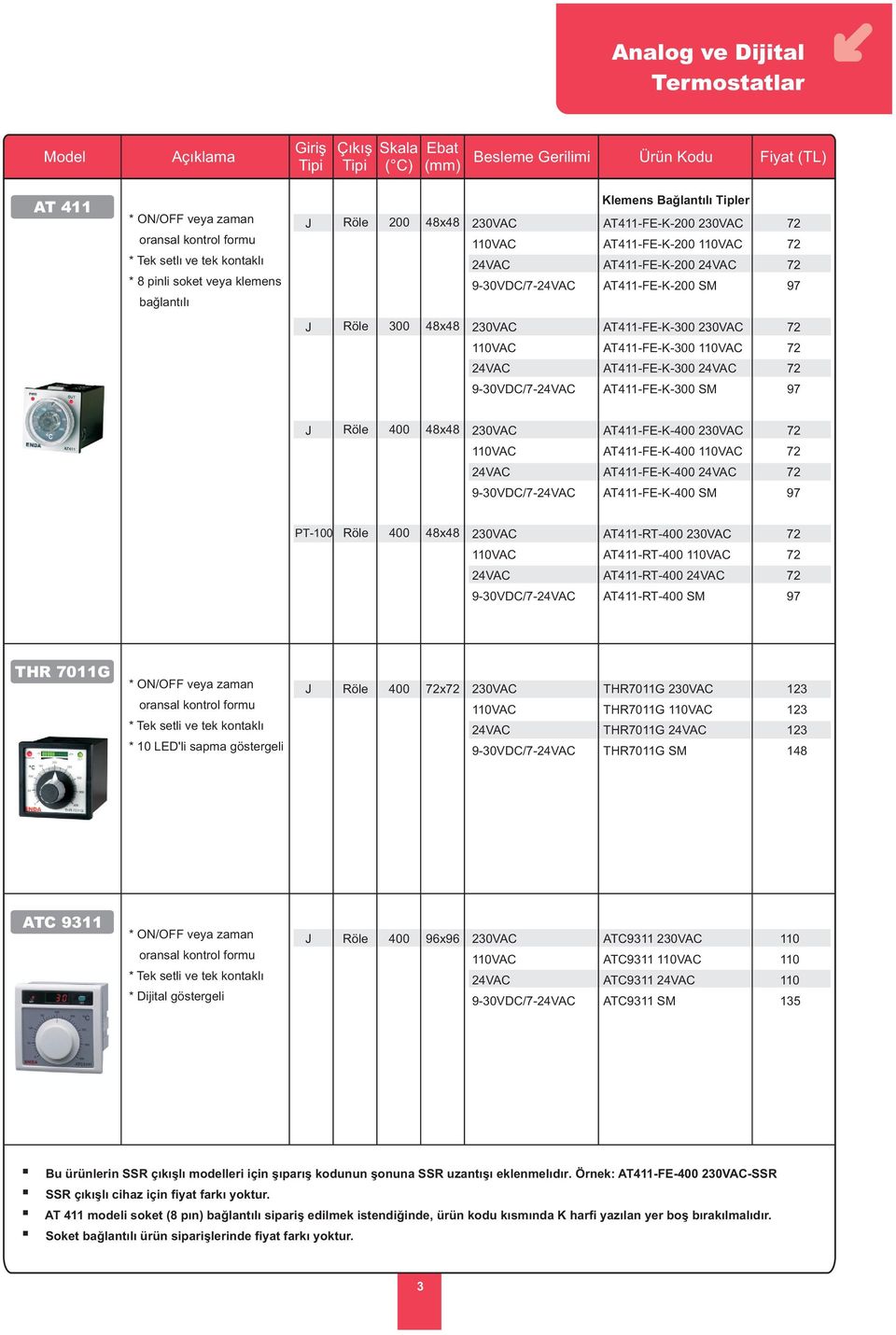 SM 97 J Röle 0 48x48 AT411FEK0 72 AT411FEK0 72 AT411FEK0 72 AT411FEK0 SM 97 PT100 Röle 0 48x48 AT411RT0 72 AT411RT0 72 AT411RT0 72 AT411RT0 SM 97 THR 7011G * ON/OFF veya zaman oransal kontrol formu *
