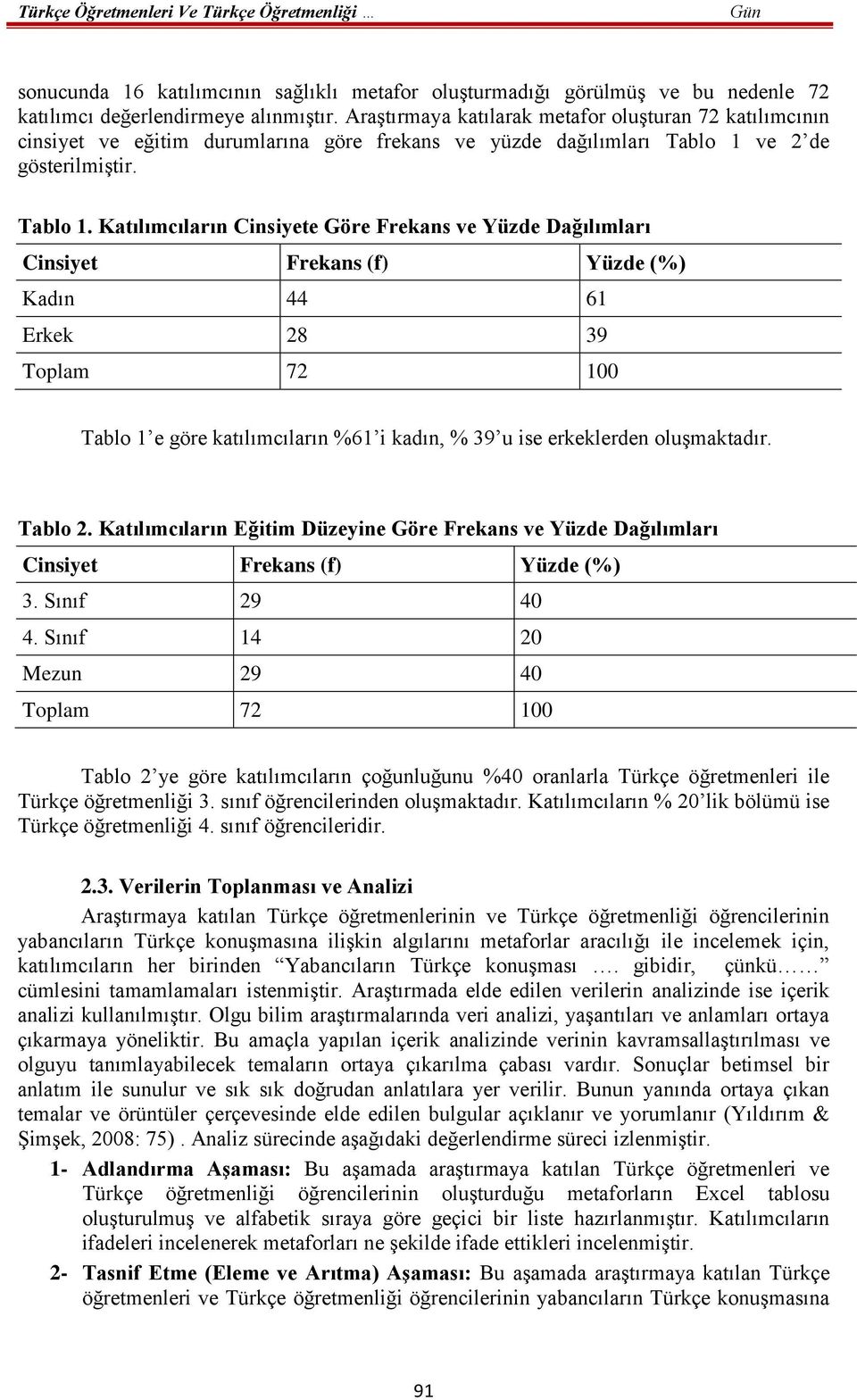 ve 2 de gösterilmiştir. Tablo 1.