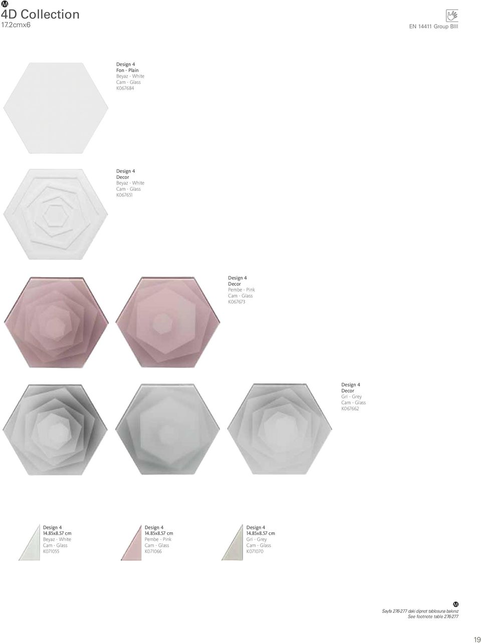 K067651 Design 4 Decor Pembe - Pink Cam - Glass K067673 Design 4 Decor Gri - Grey Cam - Glass K067662 Design 4 14.85x8.