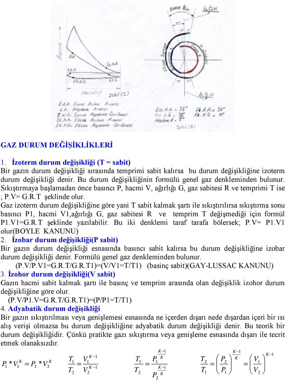 Gaz izoterm durum değişikliğine göre yani T sabit kalmak şartı ile sıkıştırılırsa sıkıştırma sonu basıncı P1, hacmi V1,ağırlığı G, gaz sabitesi R ve temprim T değişmediği için formül P1.V1=G.R.T şeklinde yazılabilir.