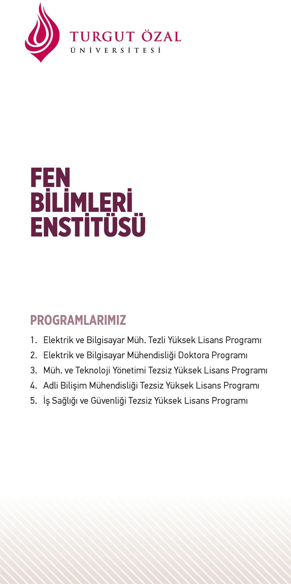 Elektrik ve Bilgisayar Mühendisliği Doktora Programı 3. Müh. ve Teknoloji Yönetimi Tezsiz Yüksek Lisans Programı 4.