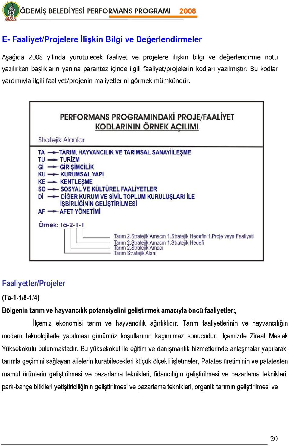 Faaliyetler/Projeler (Ta-1-1/8-1/4) Bölgenin tarım ve hayvancılık potansiyelini geliştirmek amacıyla öncü faaliyetler:, İlçemiz ekonomisi tarım ve hayvancılık ağırlıklıdır.