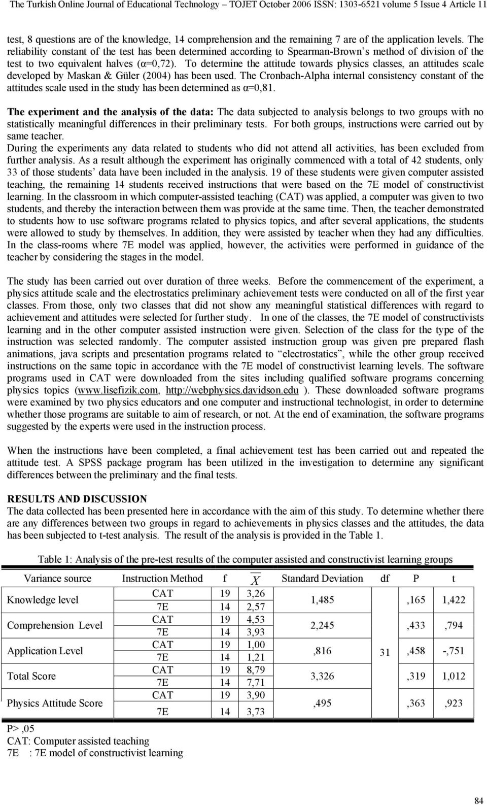 To determine the attitude towards physics classes, an attitudes scale developed by Maskan & Güler (2004) has been used.