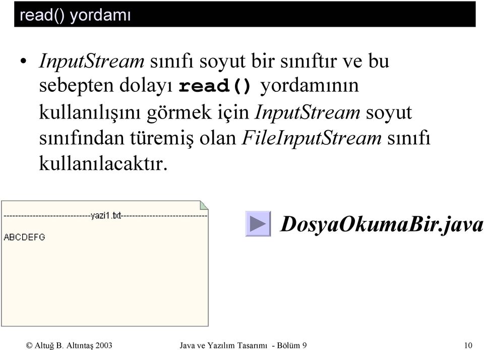 sınıfından türemiş olan FileInputStream sınıfı kullanılacaktır.