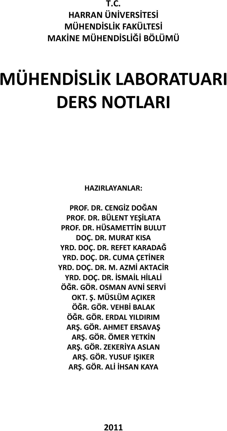 DOÇ. DR. M. AZMİ AKTACİR YRD. DOÇ. DR. İSMAİL HİLALİ ÖĞR. GÖR. OSMAN AVNİ SERVİ OKT. Ş. MÜSLÜM AÇIKER ÖĞR. GÖR. VEHBİ BALAK ÖĞR. GÖR. ERDAL YILDIRIM ARŞ.