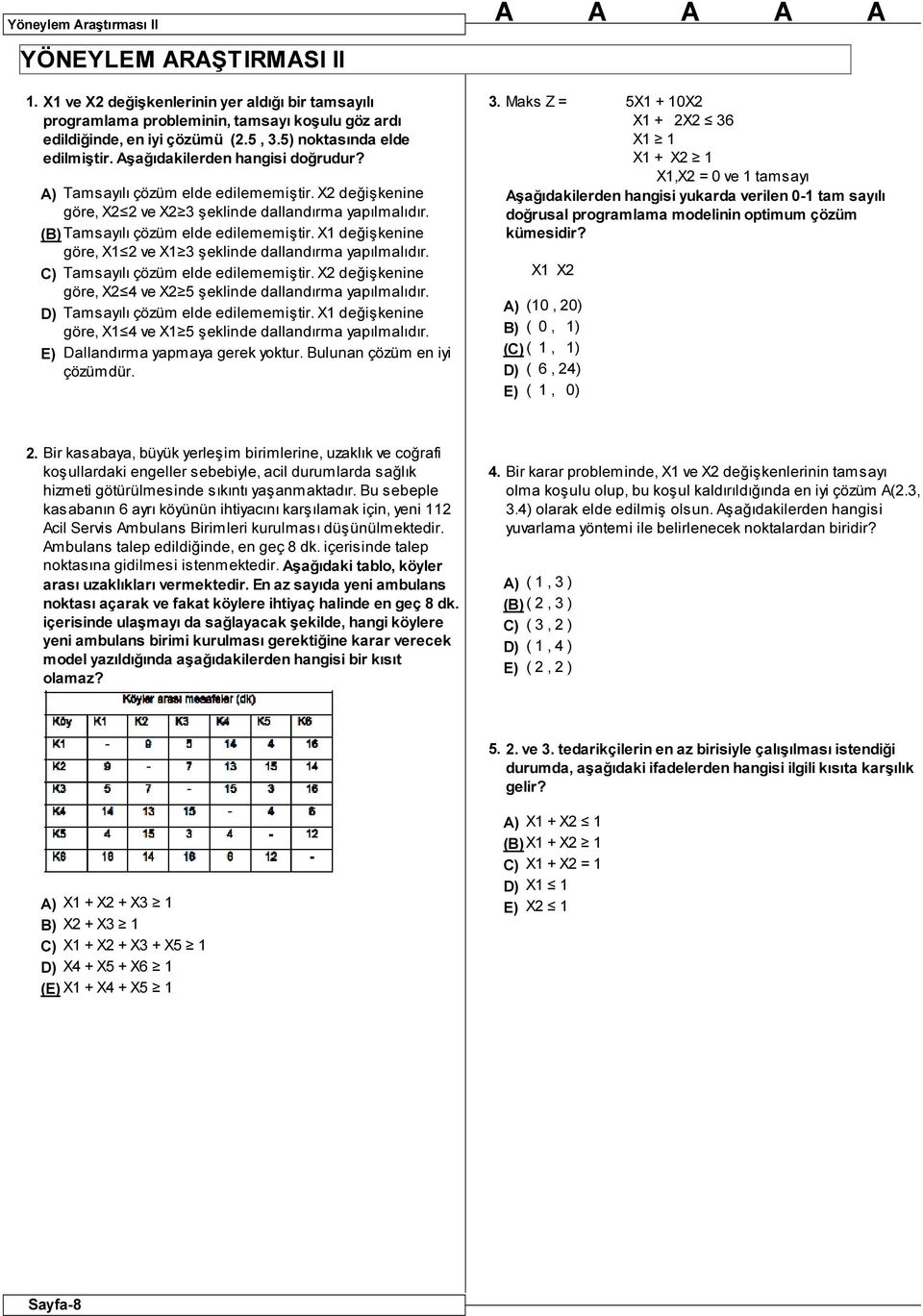 Tamsayılı çözüm elde edilememiştir. X1 değişkenine göre, X1 2 ve X1 3 şeklinde dallandırma yapılmalıdır. Tamsayılı çözüm elde edilememiştir.