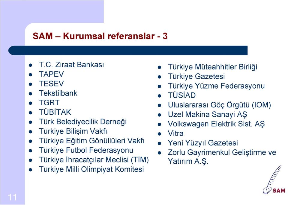 Gönüllüleri Vakfı Türkiye Futbol Federasyonu Türkiye İhracatçılar Meclisi (TİM) Türkiye Milli Olimpiyat Komitesi Türkiye