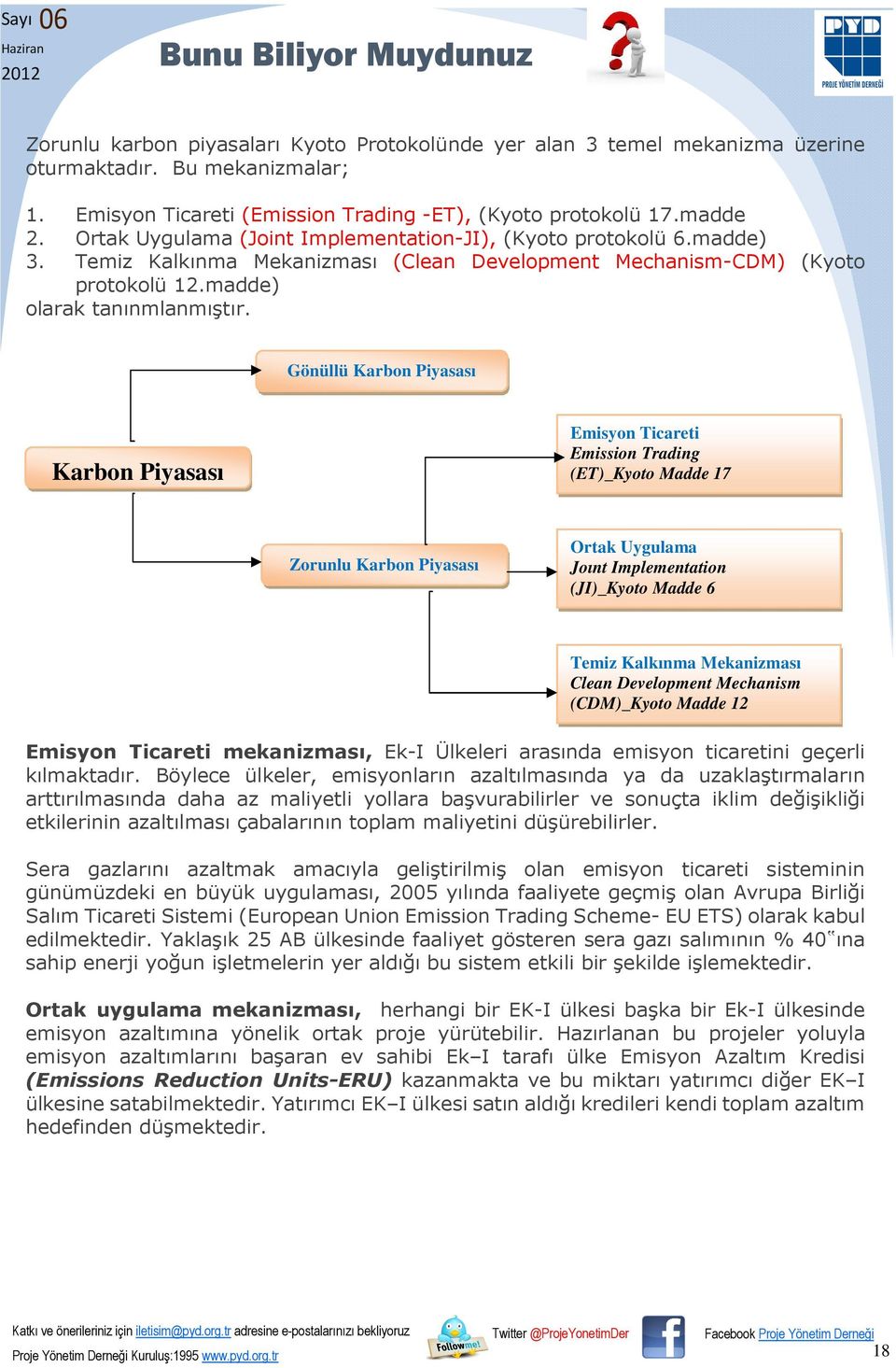 Gönüllü Karbon Piyasası Karbon Piyasası Emisyon Ticareti Emission Trading (ET)_Kyoto Madde 17 Zorunlu Karbon Piyasası Ortak Uygulama Joınt Implementation (JI)_Kyoto Madde 6 Temiz Kalkınma Mekanizması