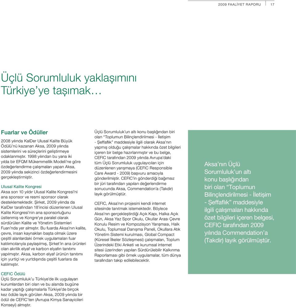 Ulusal Kalite Kongresi Aksa son 10 yıldır Ulusal Kalite Kongresi ni ana sponsor ve resmi sponsor olarak desteklemektedir.