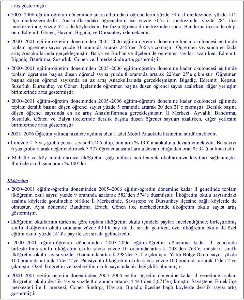 En fazla öğrenci il merkezinden sonra Bandırma ilçesinde olup, onu, Edremit, Gönen, Havran, Bigadiç ve Dursunbey izlemektedir.