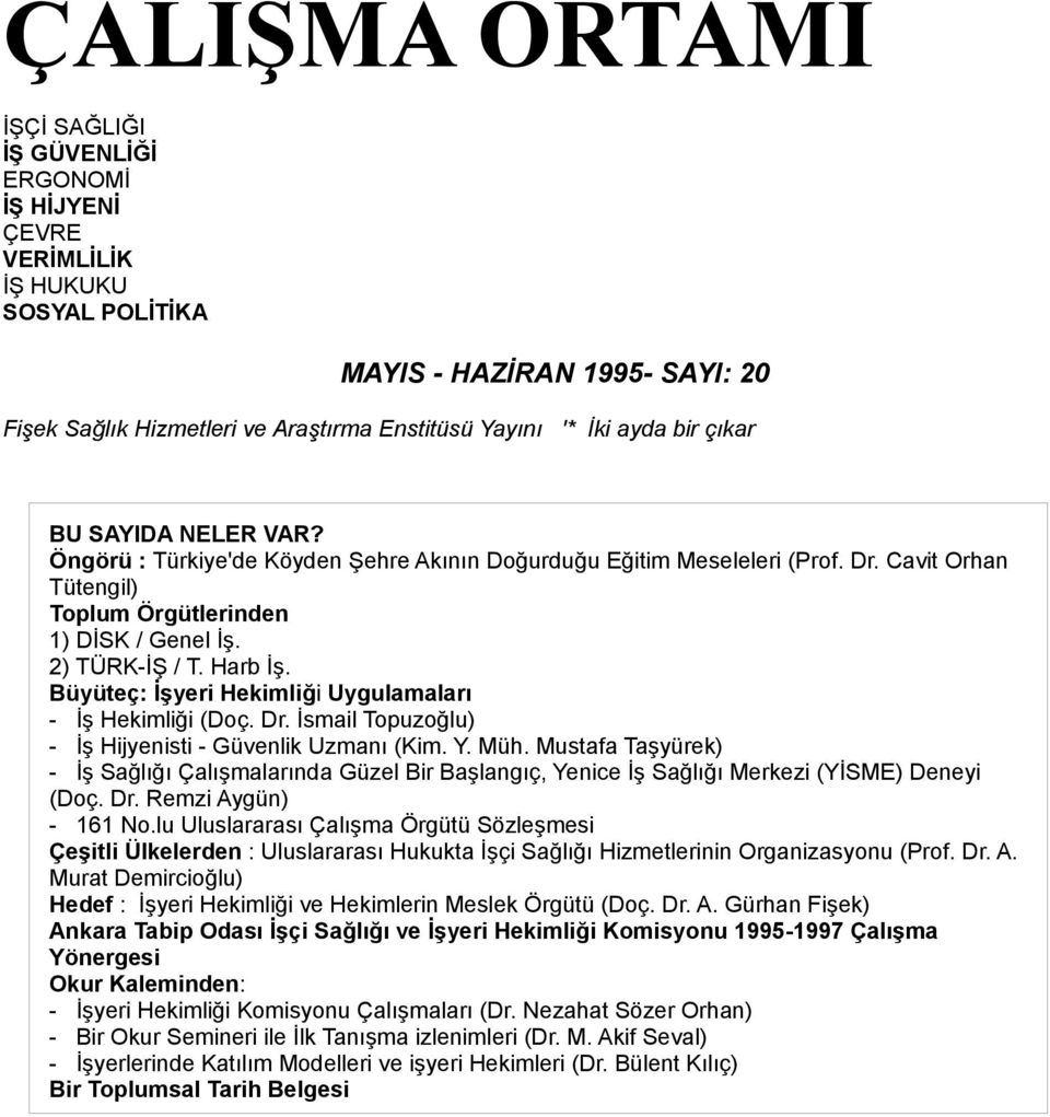 Harb İş. Büyüteç: İşyeri Hekimliği Uygulamaları - İş Hekimliği (Doç. Dr. İsmail Topuzoğlu) - İş Hijyenisti - Güvenlik Uzmanı (Kim. Y. Müh.