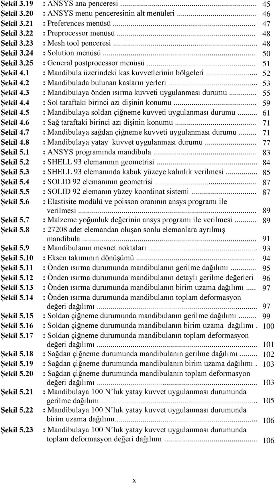 2 : Mandibulada bulunan kasların yerleri... 53 Şekil 4.3 : Mandibulaya önden ısırma kuvveti uygulanması durumu... 55 Şekil 4.4 : Sol taraftaki birinci azı dişinin konumu... 59 Şekil 4.