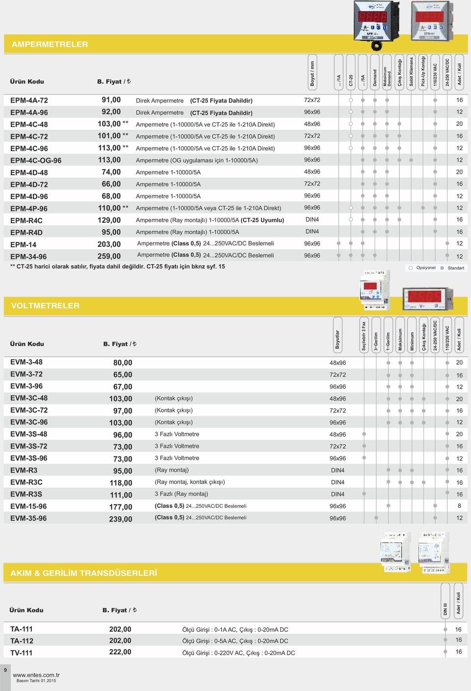 EPM-D-9,00 EPM-P-9 0,00 EPM-RC 9,00 EPM-RD 9,00 EPM- 03,00 EPM-3-9 9,00 Direk Ampermetre (CT- Fiyata Dahildir) Direk Ampermetre (CT- Fiyata Dahildir) Ampermetre (-0000/A ve CT- ile -0A Direkt)