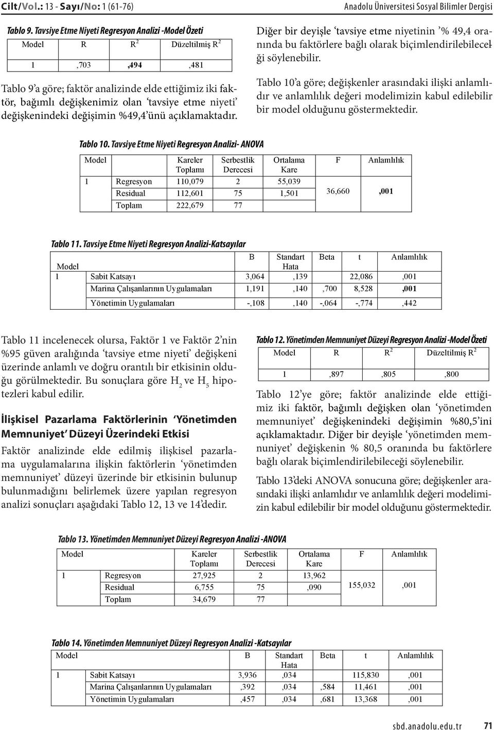 değişkenindeki değişimin %49,4 ünü açıklamaktadır.