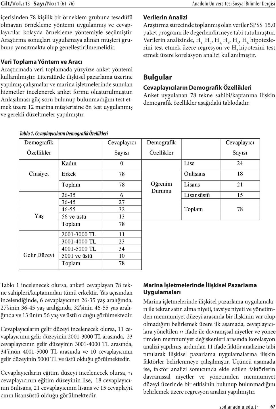 Literatürde ilişkisel pazarlama üzerine yapılmış çalışmalar ve marina işletmelerinde sunulan hizmetler incelenerek anket formu oluşturulmuştur.