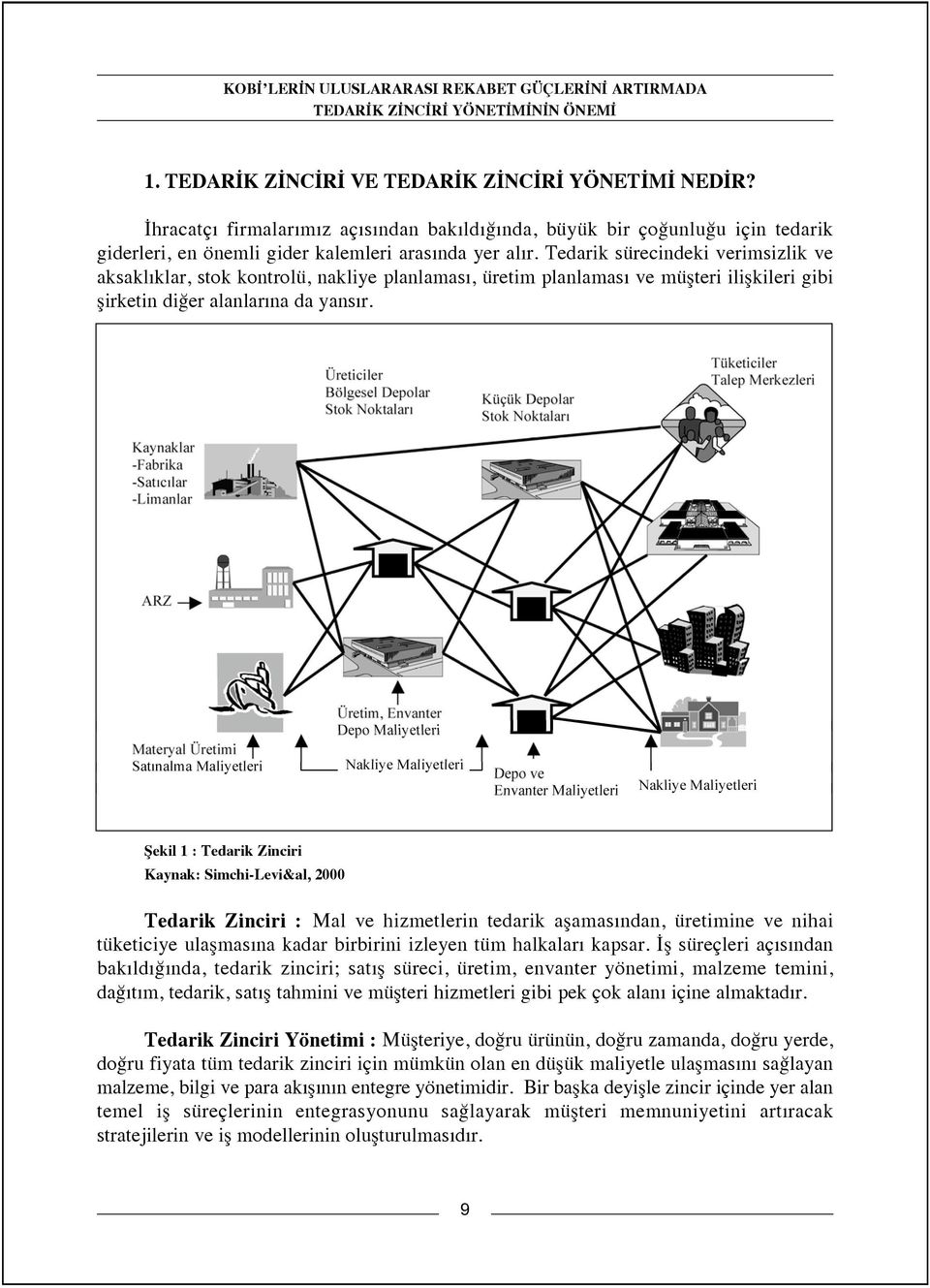 fiekil 1 : Tedarik Zinciri Kaynak: Simchi-Levi&al, 2000 Tedarik Zinciri : Mal ve hizmetlerin tedarik aflamas ndan, üretimine ve nihai tüketiciye ulaflmas na kadar birbirini izleyen tüm halkalar