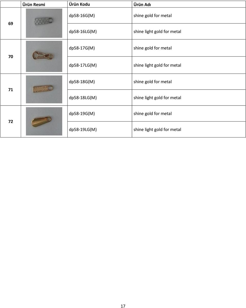 71 dp58-18g(m) dp58-18lg(m) shine gold for metal shine light gold for metal