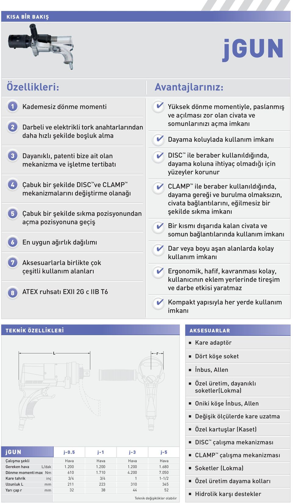 olmadığı için yüzeyler korunur 4 5 6 7 8 Çabuk bir şekilde DISC ve CLAMP mekanizmalarını değiştirme olanağı Çabuk bir şekilde sıkma pozisyonundan açma pozisyonuna geçiş En uygun ağırlık dağılımı