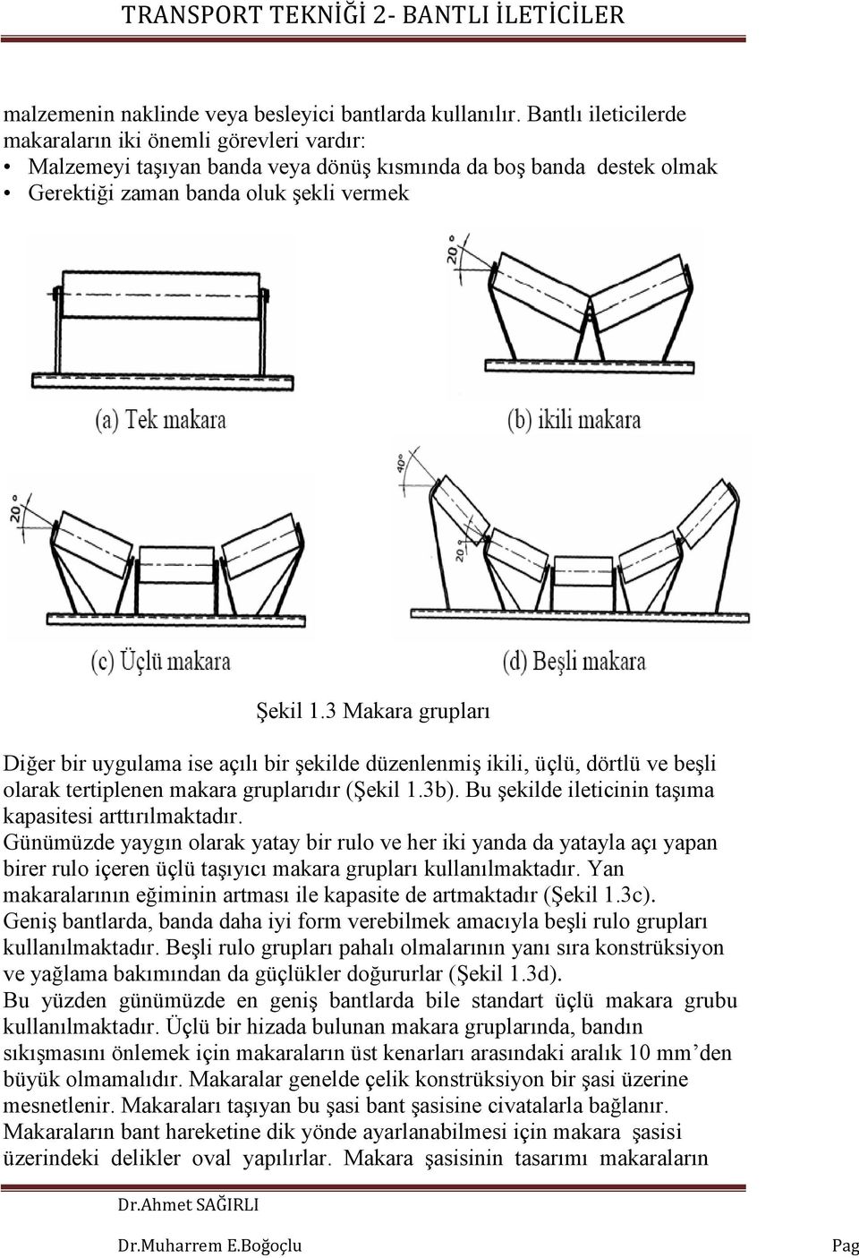 3 Makara grupları Diğer bir uygulama ise açılı bir şekilde düzenlenmiş ikili, üçlü, dörtlü ve beşli olarak tertiplenen makara gruplarıdır (Şekil 1.3b).