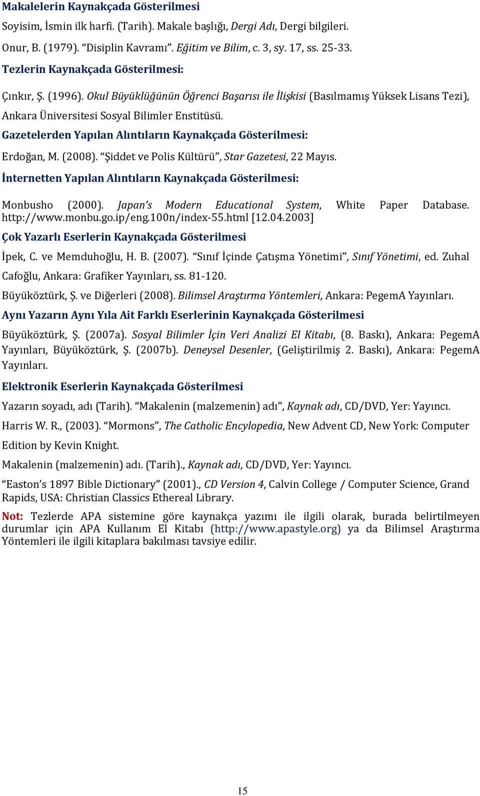 Gazetelerden Yapılan Alıntıların Kaynakçada Gösterilmesi: Erdoğan, M. (2008). Şiddet ve Polis Kültürü, Star Gazetesi, 22 Mayıs.