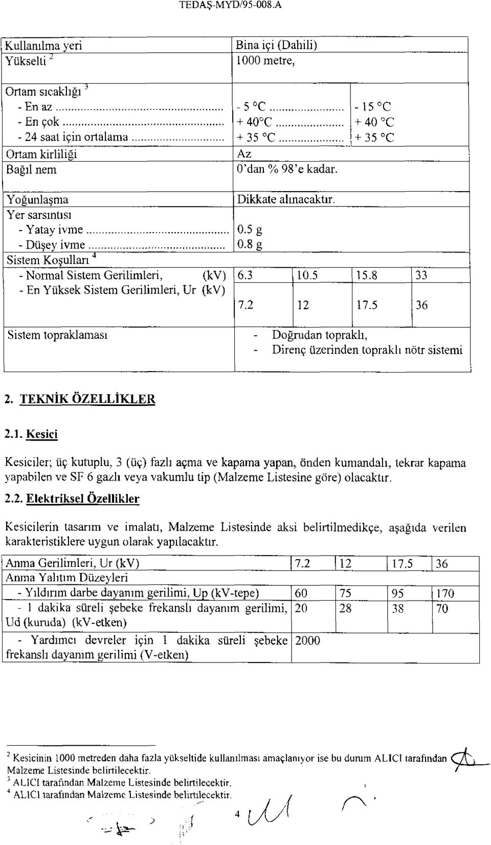 .. Sistem K oşulları4 - Normal Sistem Gerilimleri, (kv) - En Yüksek Sistem Gerilimleri, U r (kv) Dikkate alınacaktır. 0.5 g 0.8 g 6.3 10.5 15.8 33 7.2 12 17.