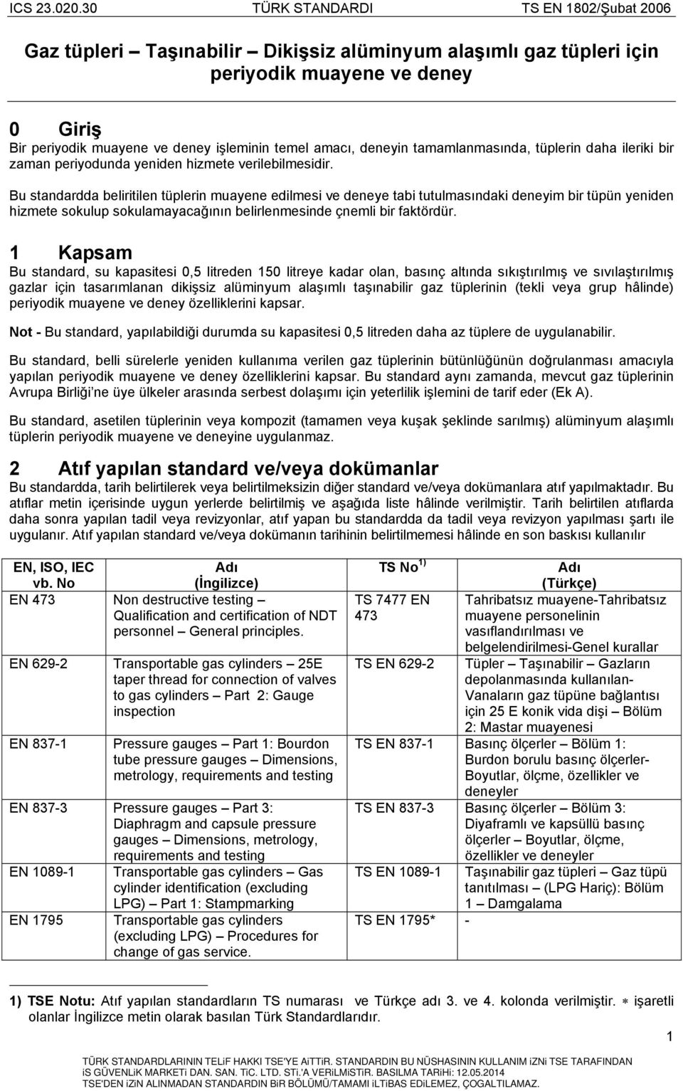 Bu standardda beliritilen tüplerin muayene edilmesi ve deneye tabi tutulmasındaki deneyim bir tüpün yeniden hizmete sokulup sokulamayacağının belirlenmesinde çnemli bir faktördür.