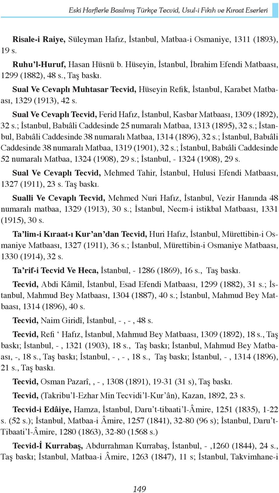 Sual Ve Cevaplı Tecvid, Ferid Hafız, İstanbul, Kasbar Matbaası, 1309 (1892), 32 s.; İstanbul, Babıâli Caddesinde 25 numaralı Matbaa, 1313 (1895), 32 s.