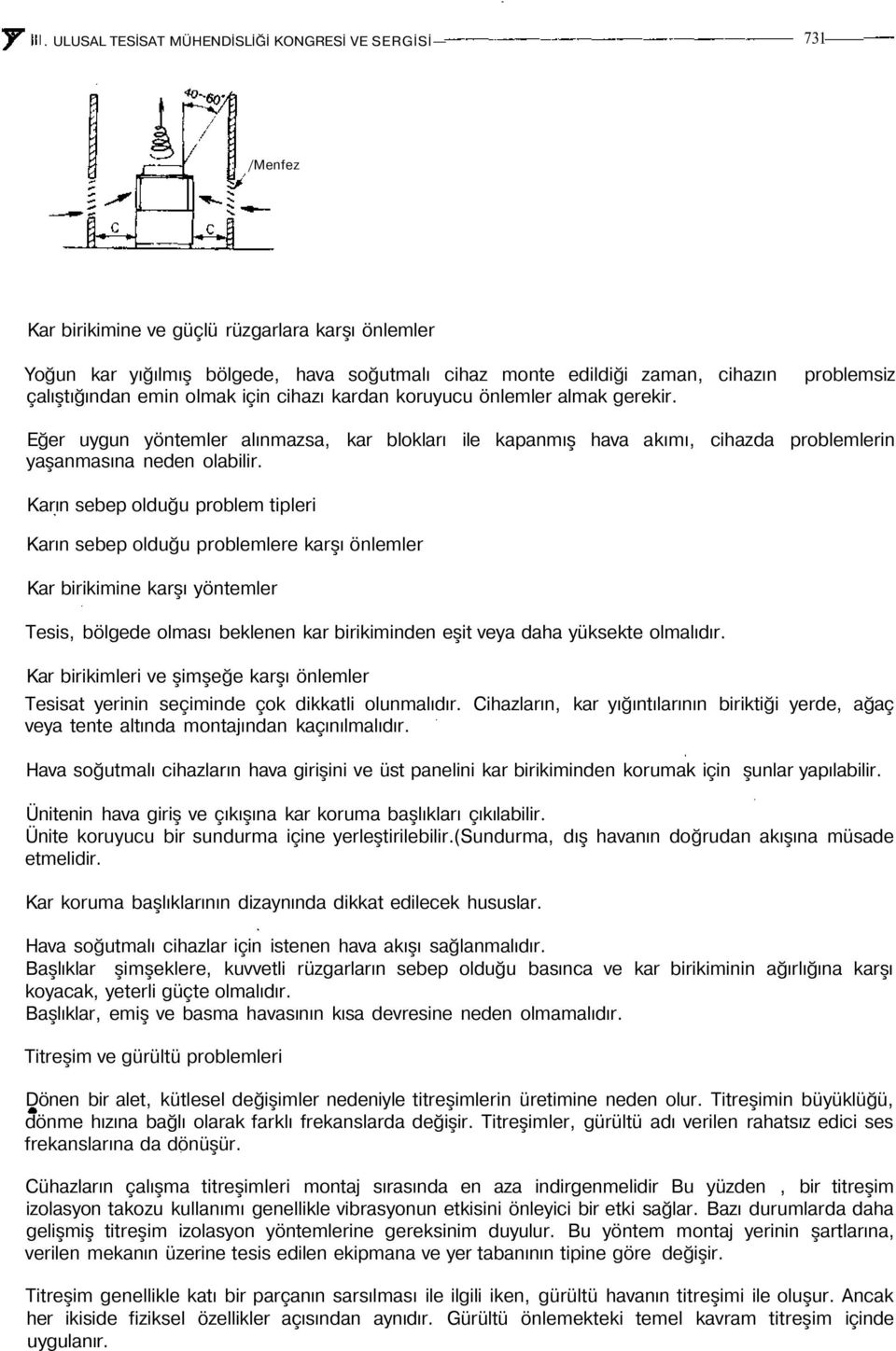 problemsiz Eğer uygun yöntemler alınmazsa, kar blokları ile kapanmış hava akımı, cihazda problemlerin yaşanmasına neden olabilir.