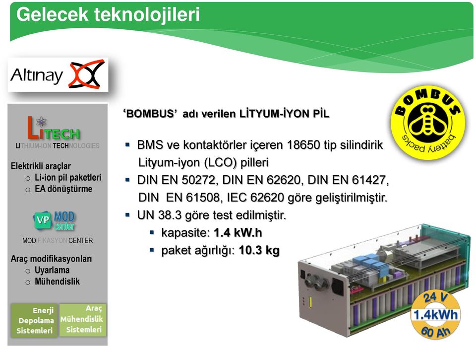 kontaktörler içeren 18650 tip silindirik Lityum-iyon (LCO) pilleri DIN EN 50272, DIN EN 62620, DIN EN 61427,