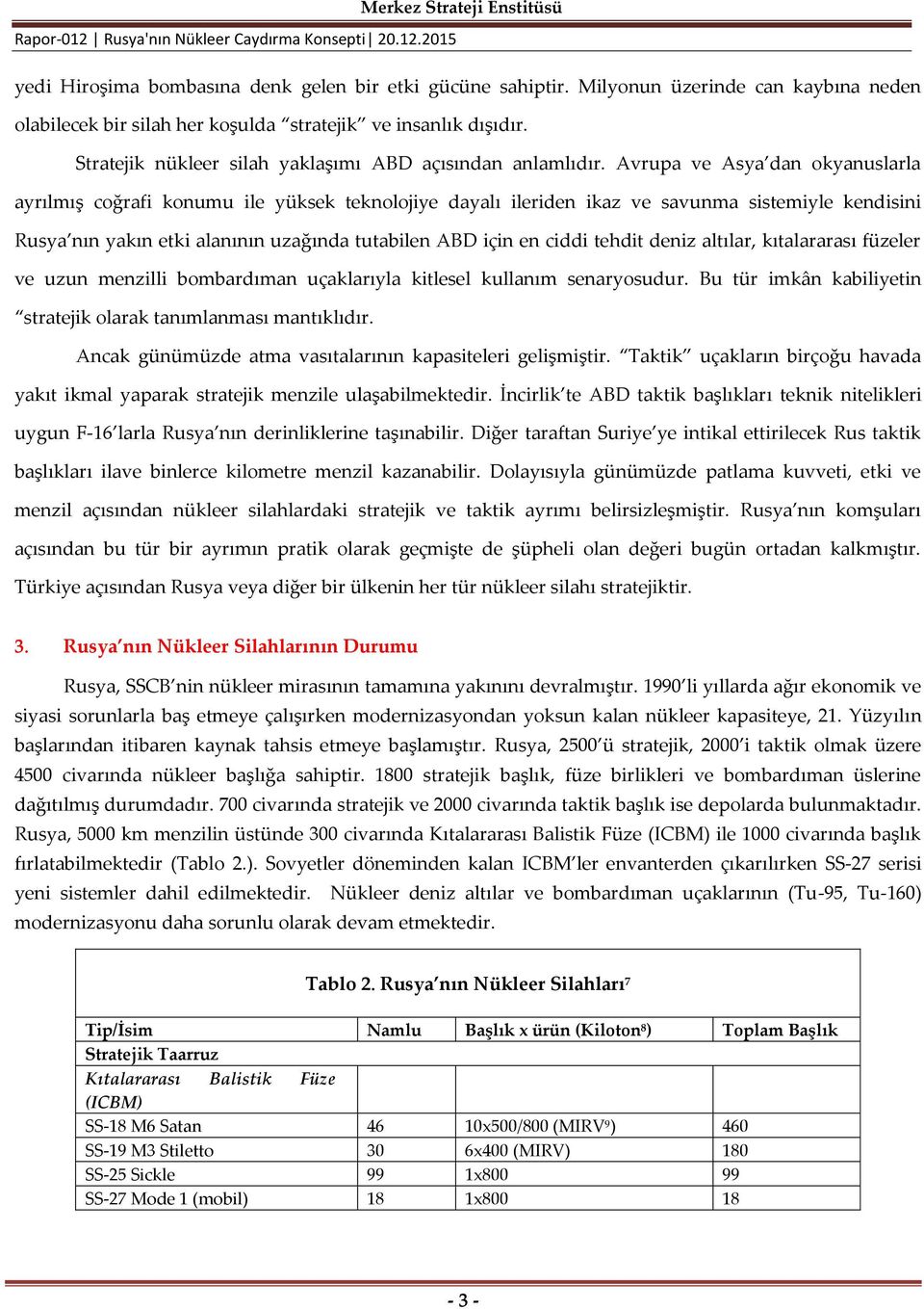 Avrupa ve Asya dan okyanuslarla ayrılmış coğrafi konumu ile yüksek teknolojiye dayalı ileriden ikaz ve savunma sistemiyle kendisini Rusya nın yakın etki alanının uzağında tutabilen ABD için en ciddi