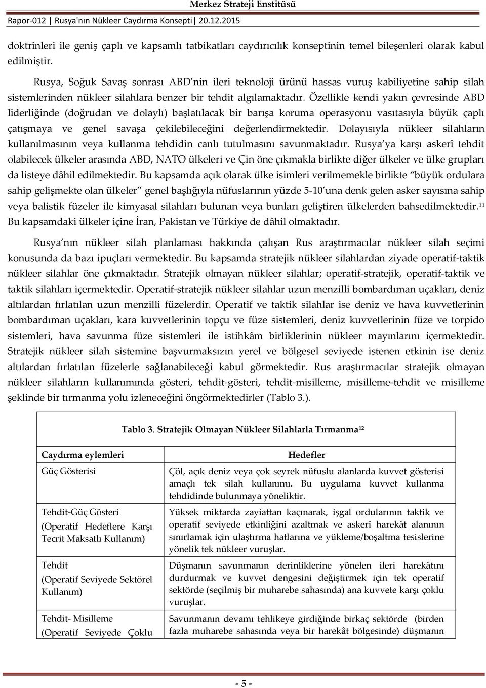 Özellikle kendi yakın çevresinde ABD liderliğinde (doğrudan ve dolaylı) başlatılacak bir barışa koruma operasyonu vasıtasıyla büyük çaplı çatışmaya ve genel savaşa çekilebileceğini