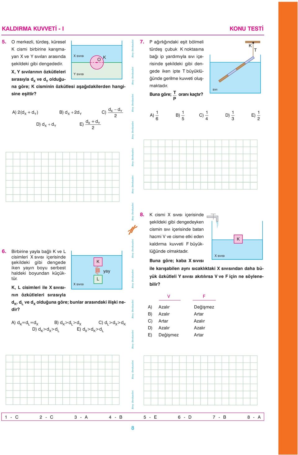 S Ý V Ý S Ý A) 2(d +d ) B) d + 2d d d C) 2 D) d + d d +d E) 2 6. Birbirine yayla baðlý ve cisimleri içerisinde þekildeki gibi dengede iken yayýn boyu serbest yay haldeki boyundan küçüktür.