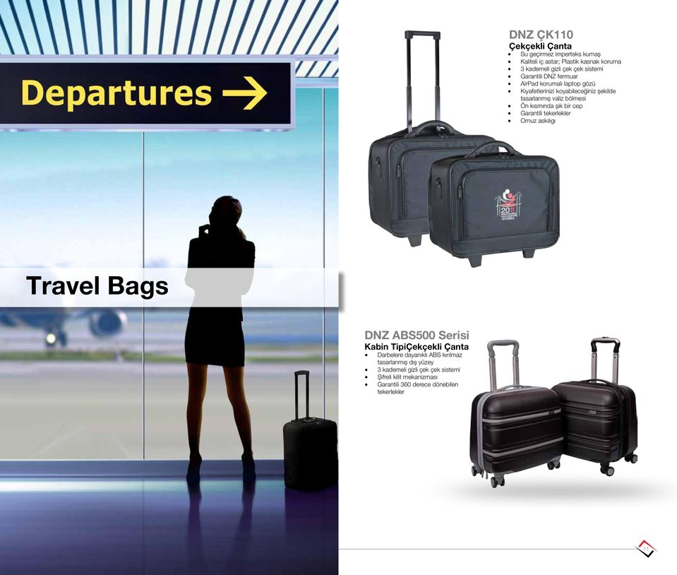 şık bir cep Garantili tekerlekler Omuz askılıgı Travel Bags DNZ ABS500 Serisi Kabin TipiÇekçekli Çanta Darbelere dayanıklı ABS