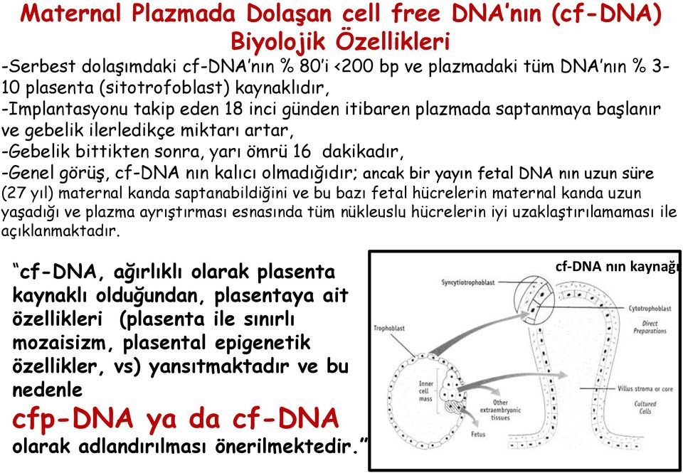 olmadığıdır; ancak bir yayın fetal DNA nın uzun süre (27 yıl) maternal kanda saptanabildiğini ve bu bazı fetal hücrelerin maternal kanda uzun yaşadığı ve plazma ayrıştırması esnasında tüm nükleuslu