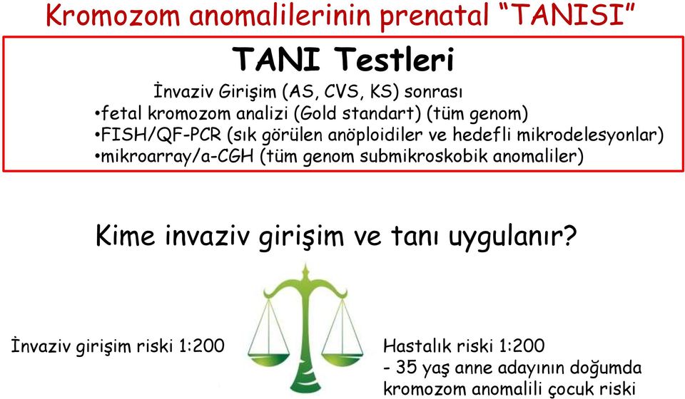 mikrodelesyonlar) mikroarray/a-cgh (tüm genom submikroskobik anomaliler) Kime invaziv girişim ve tanı