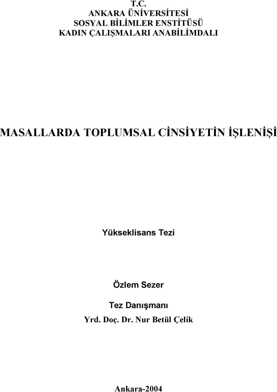 CİNSİYETİN İŞLENİŞİ Yükseklisans Tezi Özlem Sezer