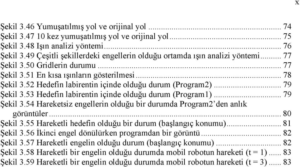 5 Hedefn labrentn çnde oldğ drm Program1... 79 Şekl.5 Hareketsz engellern oldğ br drmda Program den anlık görüntüler... 80 Şekl.55 Hareketl edefn oldğ br drm başlangıç konm... 81 Şekl.