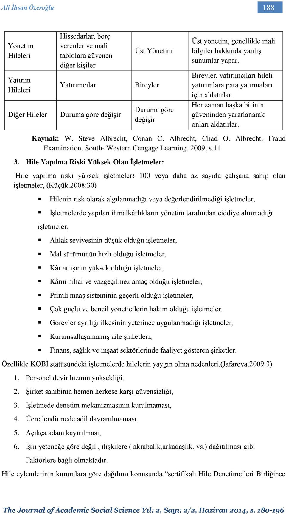 Her zaman başka birinin güveninden yararlanarak onları aldatırlar. Kaynak: W. Steve Albrecht, Conan C. Albrecht, Chad O. Albrecht, Fraud Examination, South- Western Cengage Learning, 2009, s.11 3.