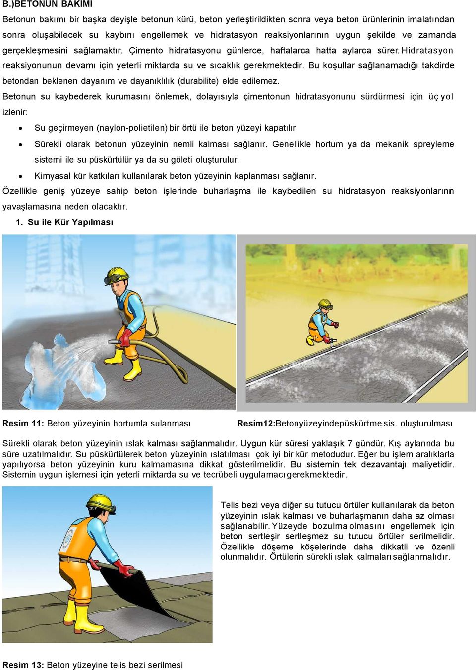 Hidratasyon reaksiyonunun devamı için yeterli miktarda su ve sıcaklık gerekmektedir. Bu koşullar sağlanamadığı takdirde betondan beklenen dayanım ve dayanıklılık (durabilite) elde edilemez.