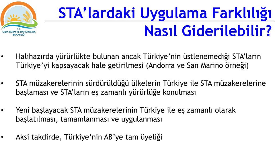 (Andorra ve San Marino örneği) STA müzakerelerinin sürdürüldüğü ülkelerin Türkiye ile STA müzakerelerine başlaması ve