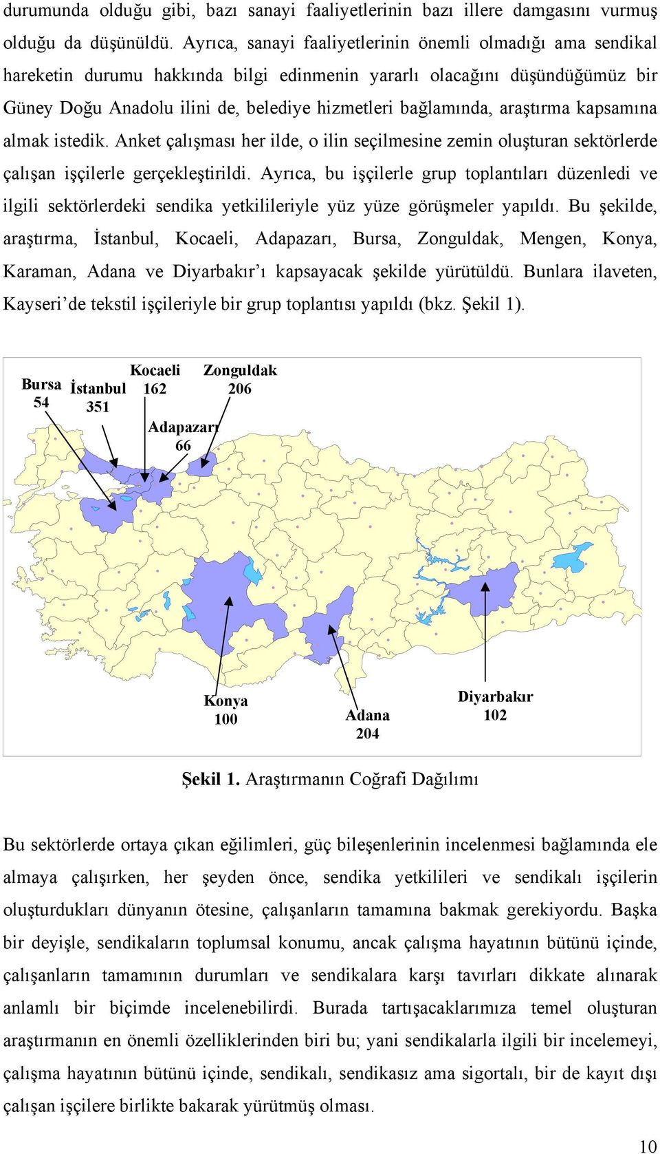 araştırma kapsamına almak istedik. Anket çalışması her ilde, o ilin seçilmesine zemin oluşturan sektörlerde çalışan işçilerle gerçekleştirildi.