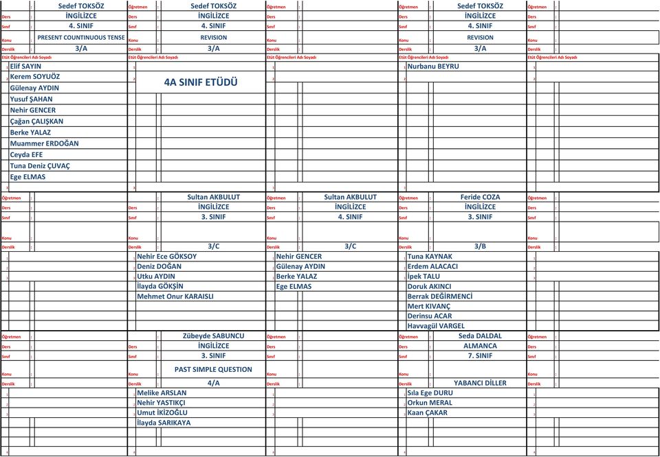 SINIF PRESENT COUNTINUOUS TENSE REVISION REVISION 3/A 3/A 3/A Elif SAYIN Kerem SOYUÖZ Gülenay AYDIN Yusuf ŞAHAN Nehir GENCER Çağan ÇALIŞKAN Berke YALAZ Muammer ERDOĞAN Ceyda EFE Tuna Deniz ÇUVAÇ Ege