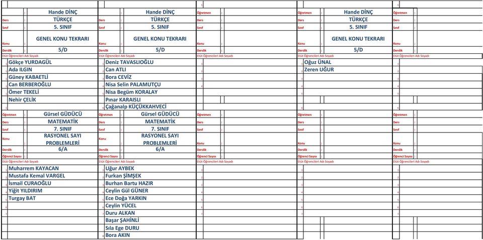 SINIF GENEL KONU TEKRARI GENEL KONU TEKRARI GENEL KONU TEKRARI lik 5/D lik 5/D lik lik 5/D lik Gökçe YURDAGÜL Deniz TAVASLIOĞLU Oğuz ÜNAL Ada ILGIN Can ATLI Zeren UĞUR Güney KABAETLİ Bora CEVİZ Can