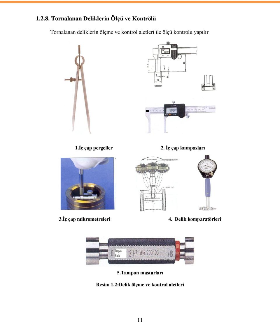 ve kontrol aletleri ile ölçü kontrolu yapılır 1.İç çap pergeller 2.