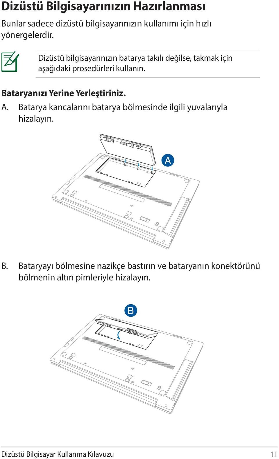 Bataryanızı Yerine Yerleştiriniz. A. Ba