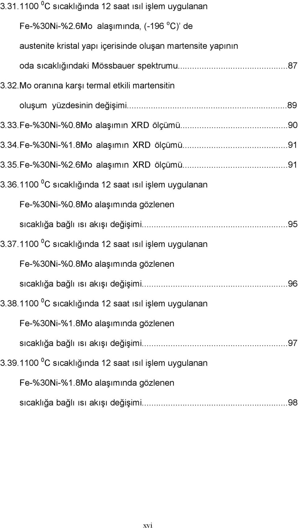 6Mo alaşımın XRD ölçümü...91 3.36. 1100 0 C sıcaklığında 12 saat ısıl işlem uygulanan Fe-%30Ni-%0.8Mo alaşımında gözlenen sıcaklığa bağlı ısı akışı değişimi...95 3.37.