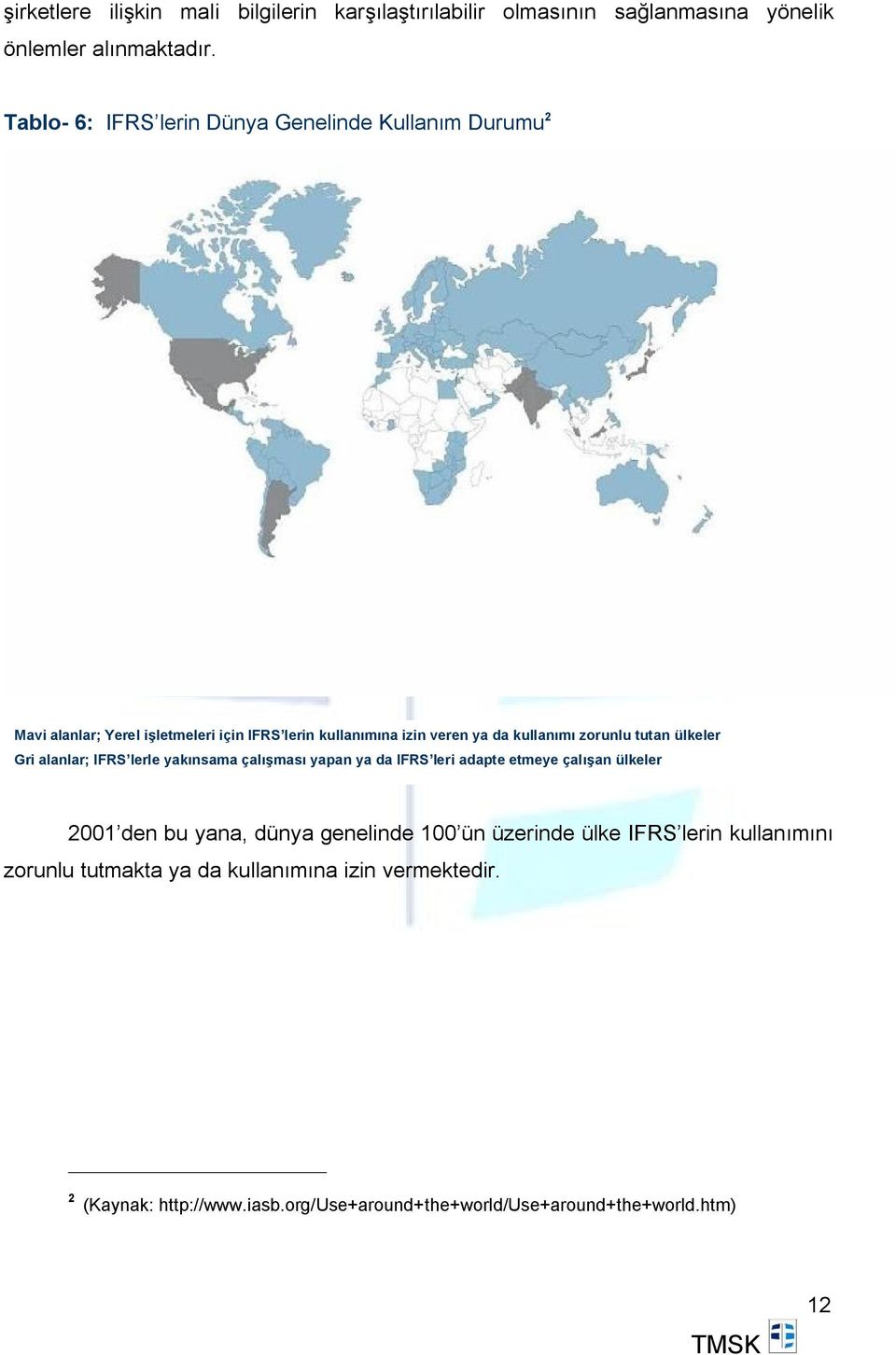 zorunlu tutan ülkeler Gri alanlar; IFRS lerle yakınsama çalışması yapan ya da IFRS leri adapte etmeye çalışan ülkeler 2001 den bu yana, dünya