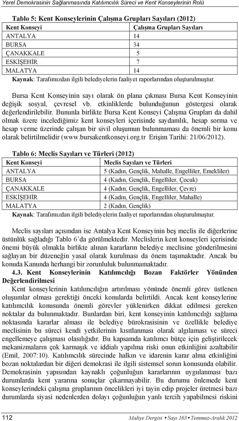 Bursa Kent Konseyinin sayı olarak ön plana çıkması Bursa Kent Konseyinin değişik sosyal, çevresel vb. etkinliklerde bulunduğunun göstergesi olarak değerlendirilebilir.